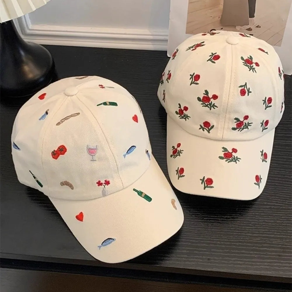 Retro Sweet Style Embroidered Baseball Cap Sunshade Breathable Sun Protection Cap Sunade Dubill Hat Women BAZAARHUBO