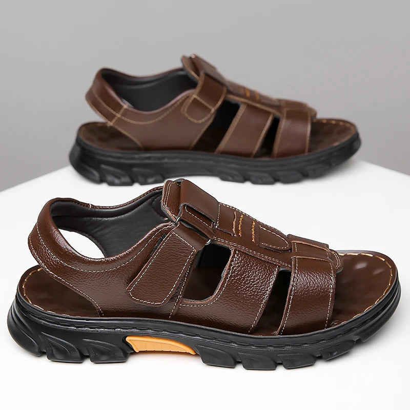 Men's Sandals Adjustable Solid Color Shoes Summer Casual Comfort with Durable Rubber Sole, Breathable PU for Outdoor Walking