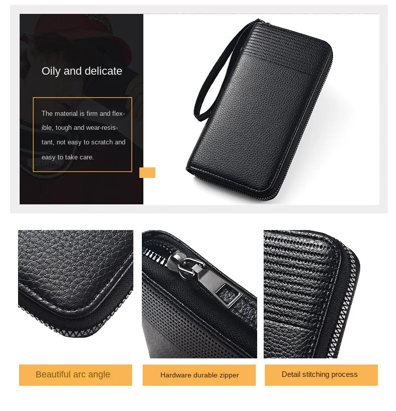 New Color Men`s Long Wallet For Men Rfid Blocking Clutch Organizer Zipper Leather Business Id Credit Card Holder Purse 2024 New