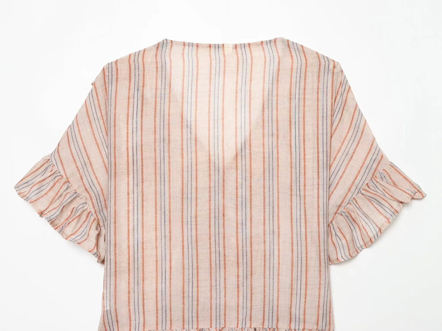 KONDALA Casual Striped Summer Woman Suits Lace-up V-Neck Shirt+ Drawstring Lace Shorts Fashion 2026 Female Elegant Tiered Sets