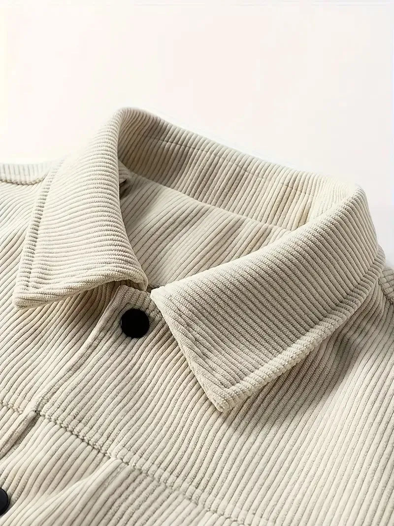 Men's Corduroy Trucker Jacket Casual Button Down Long Sleeve Lapel Collar Pocketed Coat for Daily Wear Streetwear Outfits
