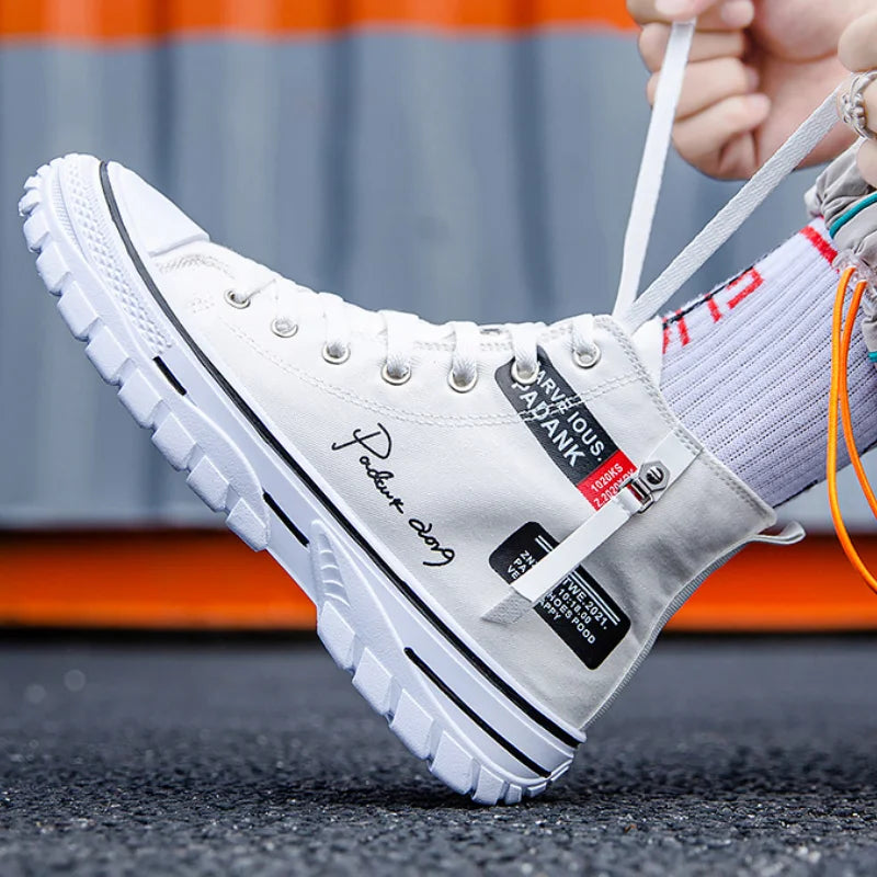 Men's Canvas Shoes High Top Sneakers Breathable Platform Casual Shoes Lace-up Flats Men Non-slip Vulcanize Shoes Tenis Masculino
