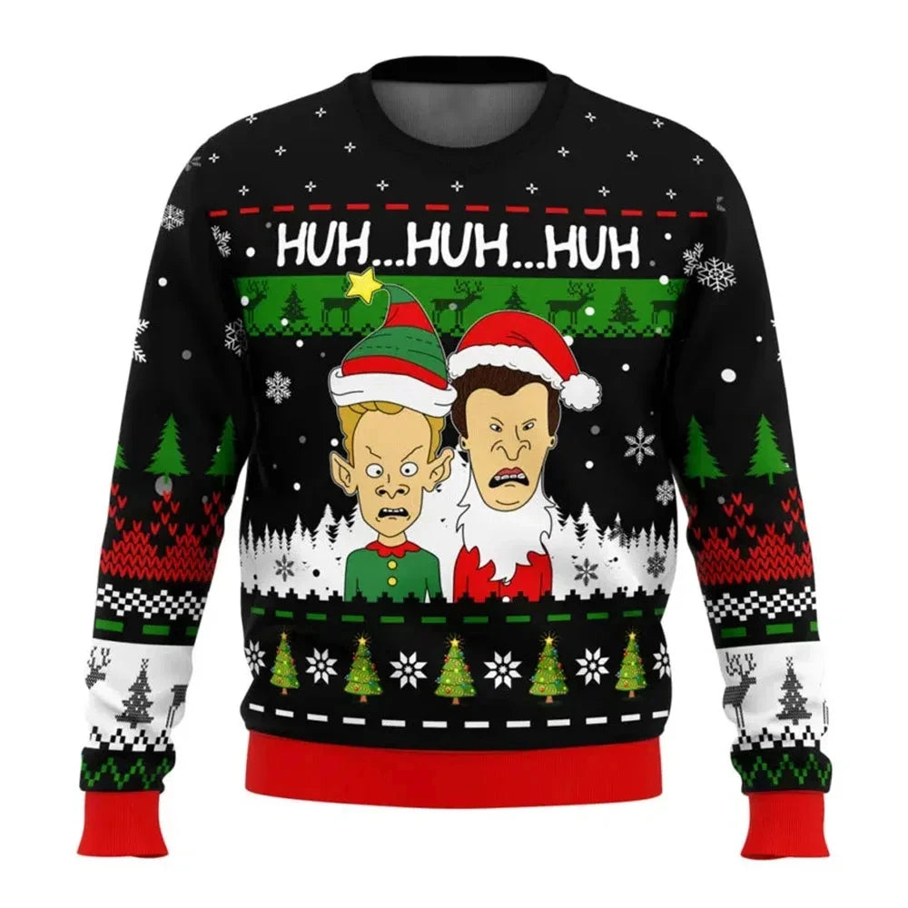 Xmas Rock Beavis and Butthead Ugly Christmas Sweater Cartoon Anime Women Men Pullover Tops New Fashion Couple Hoodie Sweatshirt BAZAARHUBO