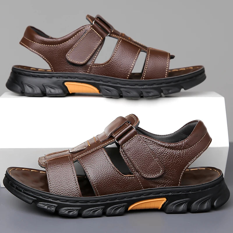 Men's Sandals Adjustable Solid Color Shoes Summer Casual Comfort with Durable Rubber Sole, Breathable PU for Outdoor Walking