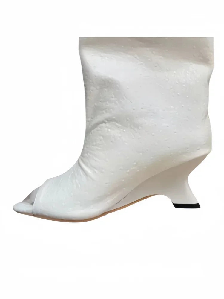 2025 European AndAmerican Nichedesign Versatileopen Toe Long Tube Cool Boots for Women, Crocodile Patterned Irregular High Heels