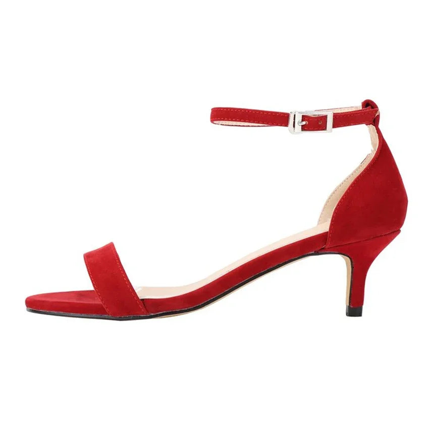 Fashion 2026 Summer Women's Sandals Ankle Strap 5cm Low High Heels Open Toe Female Buckle Velvet Sexy Pumps Red Wedding Shoes