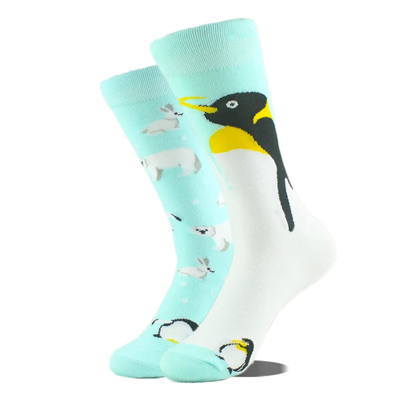 Cool Design Avocado Crew Socks Men Creative Eye Guitar Bus Pattern Sokken Duck Cat Fox Otter Animals Divertidos Chaussette Sox