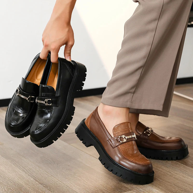 Business Men Thick-soled Loafers Black Brown Men One-foot Anti-slip Wear-resistant Business Social Shoes Brand Shoes Men 38-46
