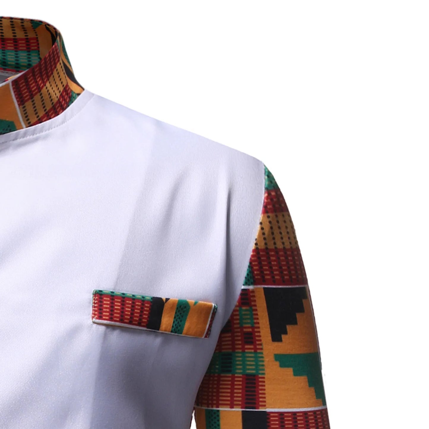 African Style Men's Two Piece Sets Fashion Patchwork Design Stand Collar Long Sleeve Shirt and Pants Male African Dashiki Outfit