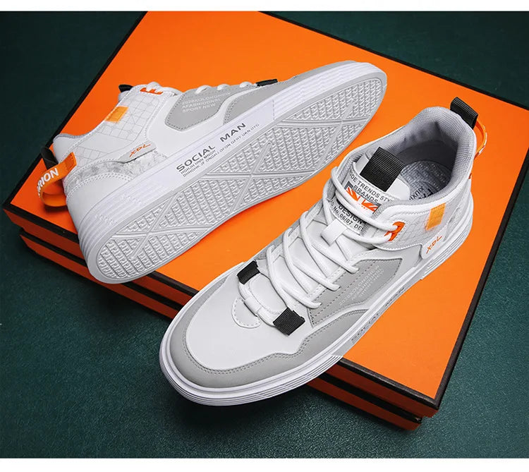 Men's Trend Casual Shoes Leather Shoes White Sneakers Leisure Male Sneakers Non-slip Footwear Men Vulcanized Shoes Size 39-46