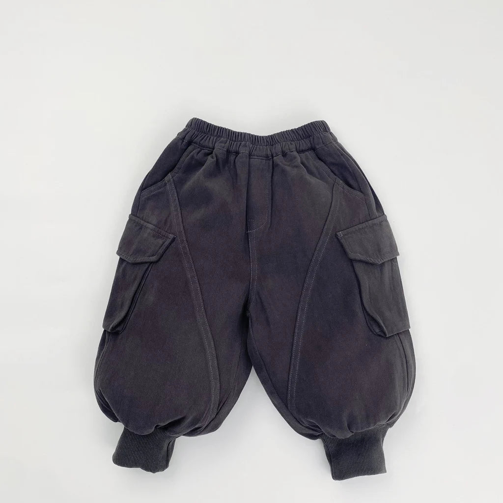 1-7 Y Kids Casual Pants  2026 Spring New Arrivals Korean Style Loose-Fit Cuffed Ankle Cargo Pants with Pockets for Boys and Girl