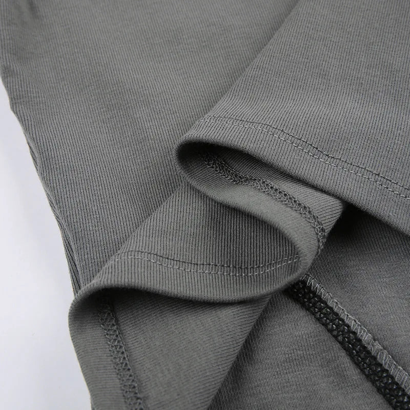 y2k Metal Crop Top Zipper Grey Short Sleeve Biker Moto Tee Korean Fashion Streetwear T Shirt Grunge Chic Outfits 90s