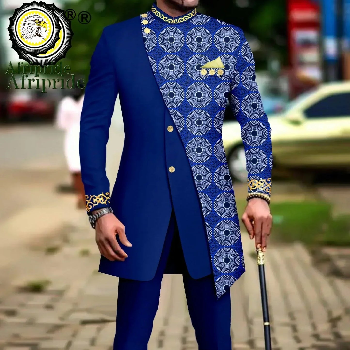 African Suits for Men Embroidery Print Blazer and Pants Set Business Dress Suit with Kerchief Party Wedding Evening A2316023