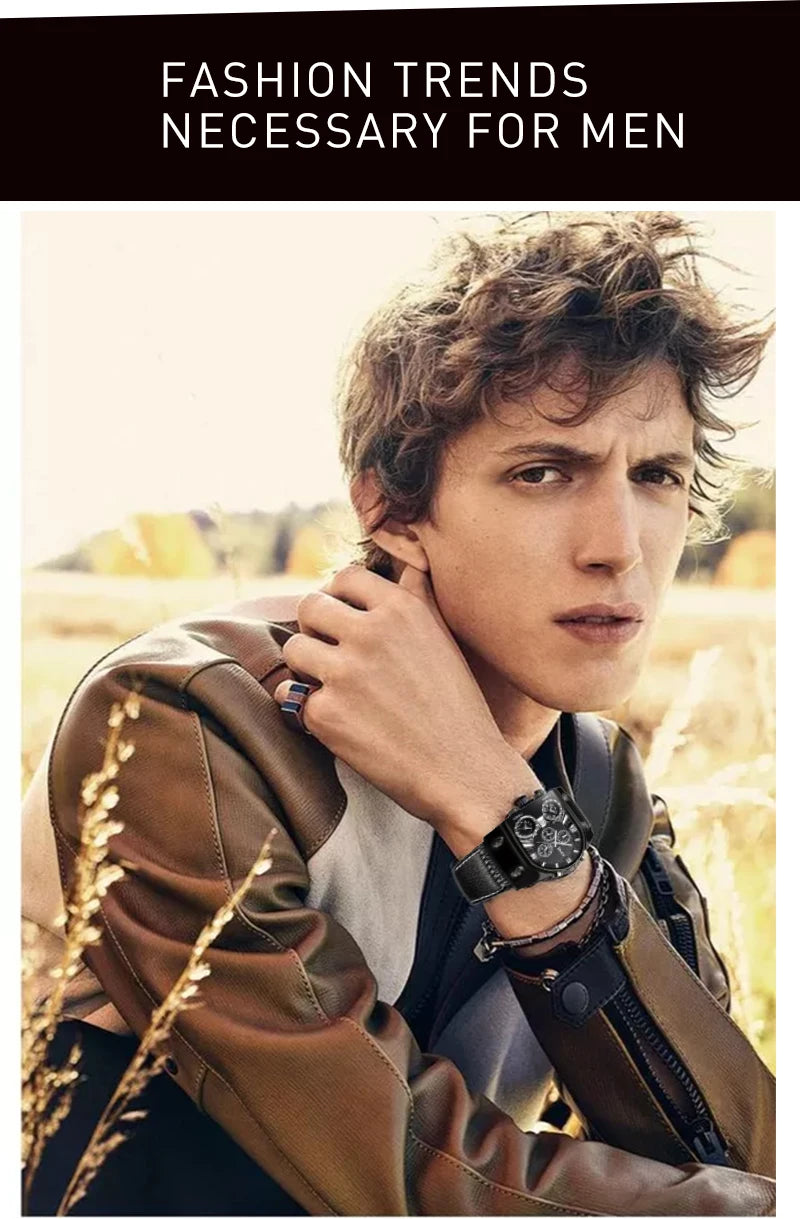 Oulm Top Men's Watches Mens Quartz Casual Leather Strap Wristwatch Sports Man Multi-Time Zone Military Male Watch Clock Relogios