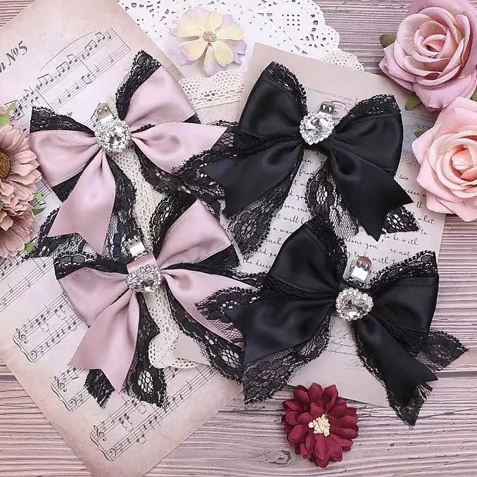 [1 pair]Lolita Lace Charms for Shoes Buckles for Women's Shoes Heart Bog Bow Shoe Decoration Supplies Girl Accessories for Women
