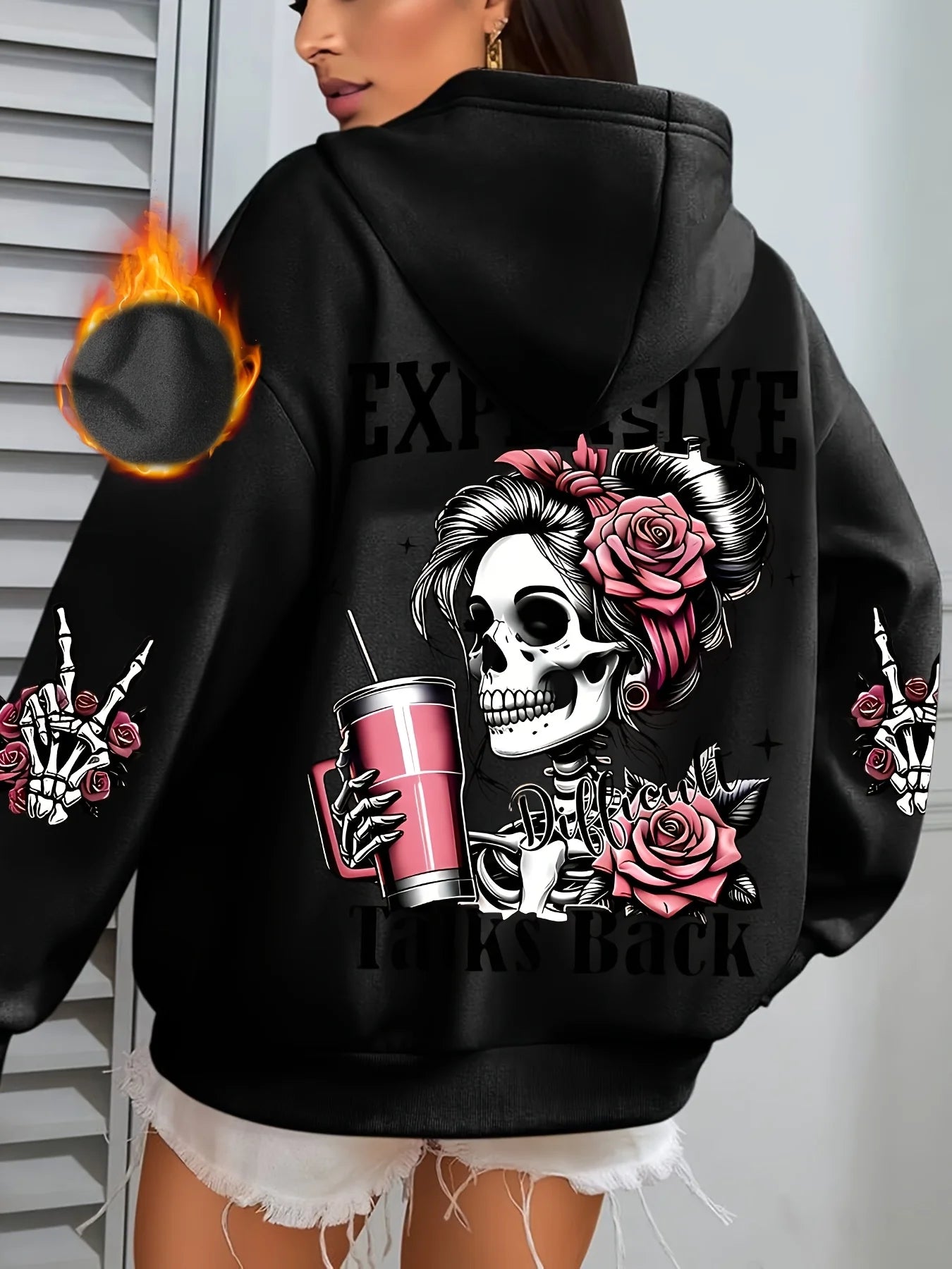 Women's autumn and winter warm and loose casual NOPE not today printed suede long sleeved hooded sweatshirt BAZAARHUBO