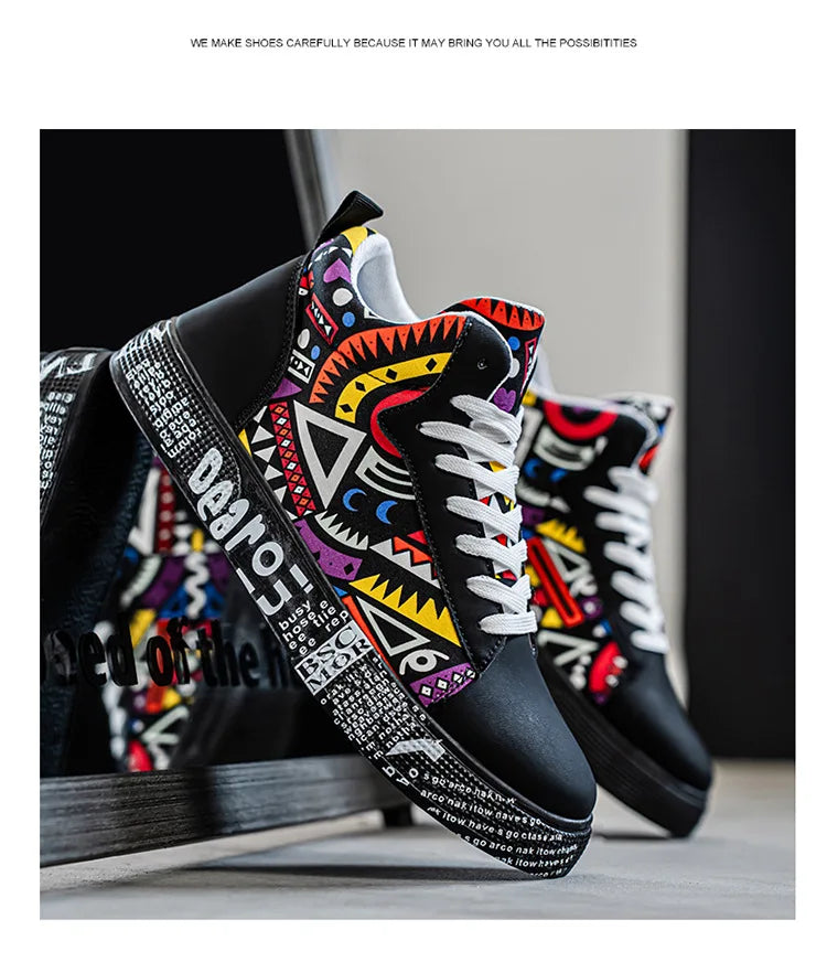 Mens Casual Sport Shoes 2026 Autumn Fashion Comfort Non Slip Casual Sneakers Platform Outdoor Running Shoes Graffiti Board Shoes