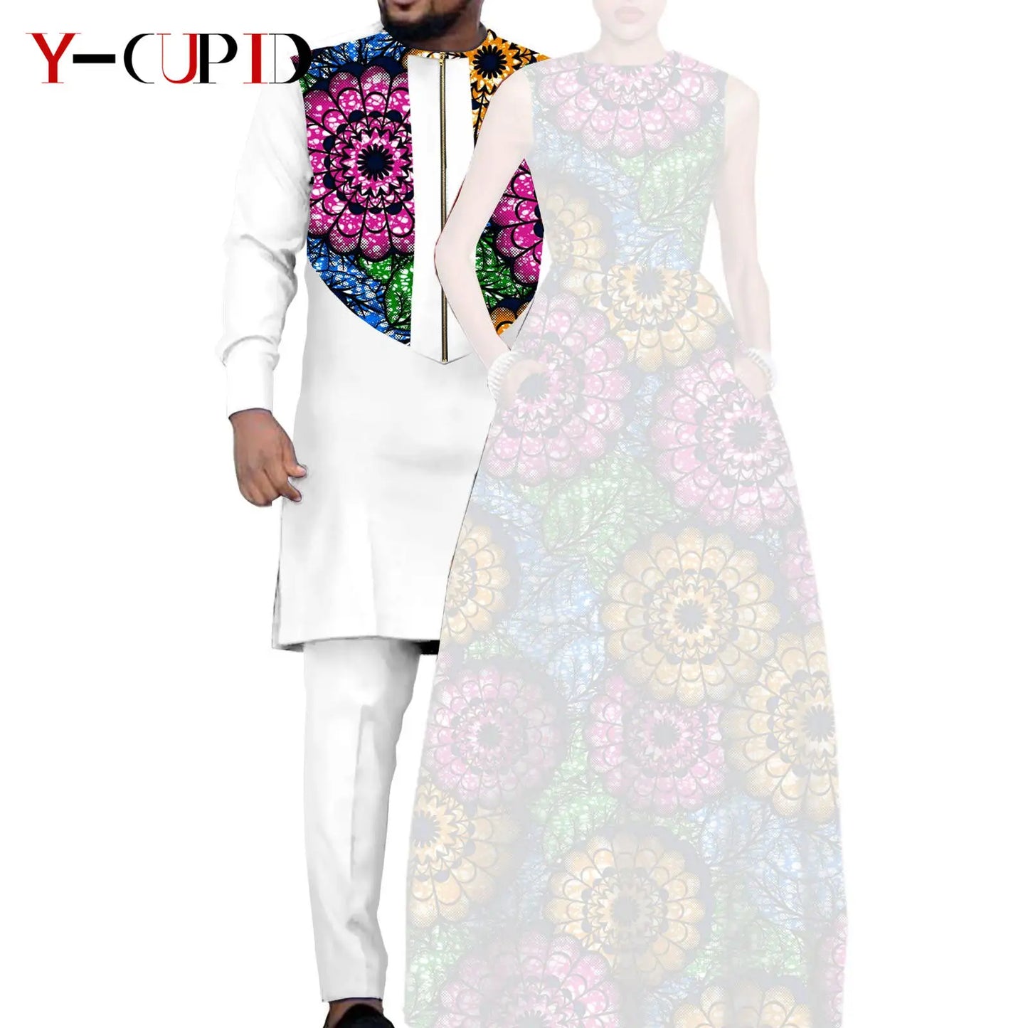 African Dresses for Women Matching Couple Outfits Bazin Riche Men Top and Pant Sets Dashiki Outwear for Party Vestidos Y23C067