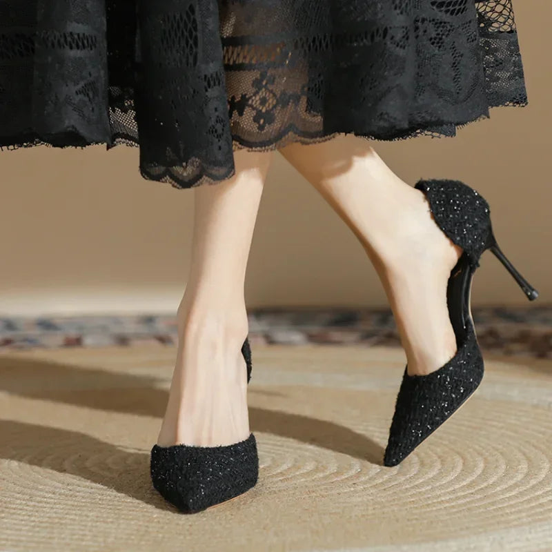 Women's Fashion High Heels Autumn New Thin Heel Pointed Temperament Simple Hollow Temperament Single Shoes