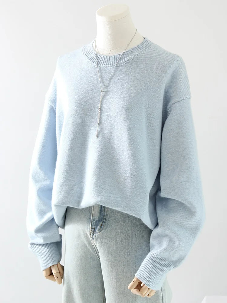 Oversize Burgundy Womens O Neck Knitwear Sweater Warm Winter Pullover