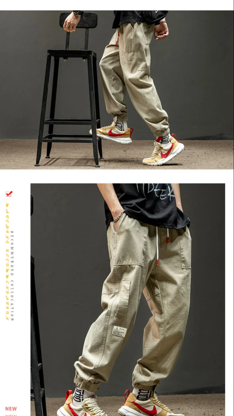 Men's Workwear Trousers Summer Sports Trendy Nine-Piece Cuffed Large Size Long Pants High Street Spring Autumn Casual Men's P...