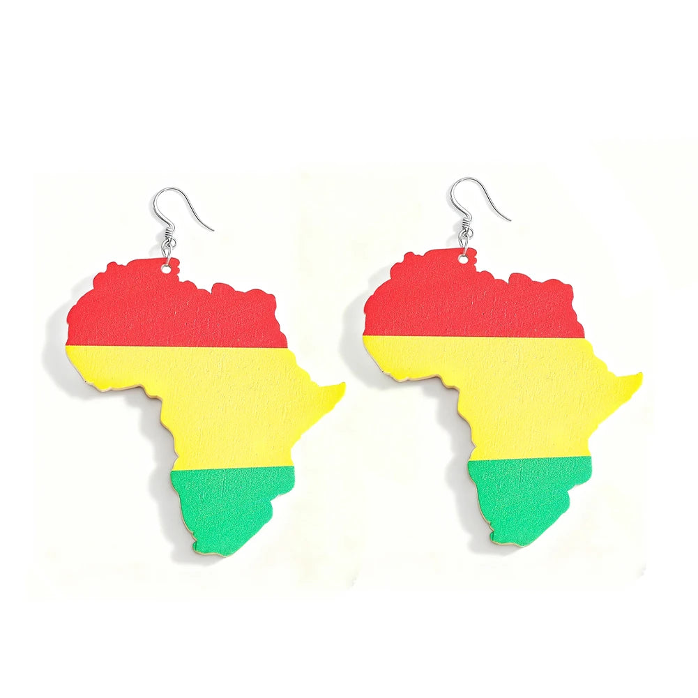 Fashion Painted African Map Dangle Earrings for Women and Girls Ethnic-Style Ear Accessories Statement Jewelry Everyday Styling