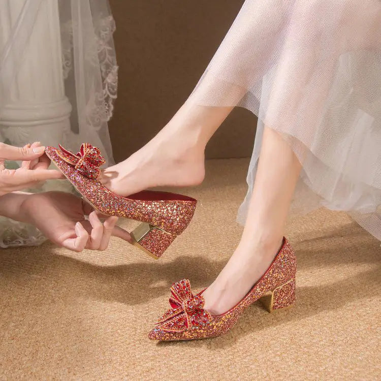Women's Summer Footwear Stilito Rhinestone Shoes for Woman 2025 with Wedding Bride Genuine Mark Chic and Elegant A Comfortable E