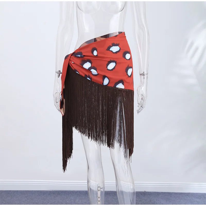 Fashion Leopard Fringed Patchwork Women's Skirts Irregular Double-Sided Lady Mini Skirts 2026 Summer Chic New Female Streetwear