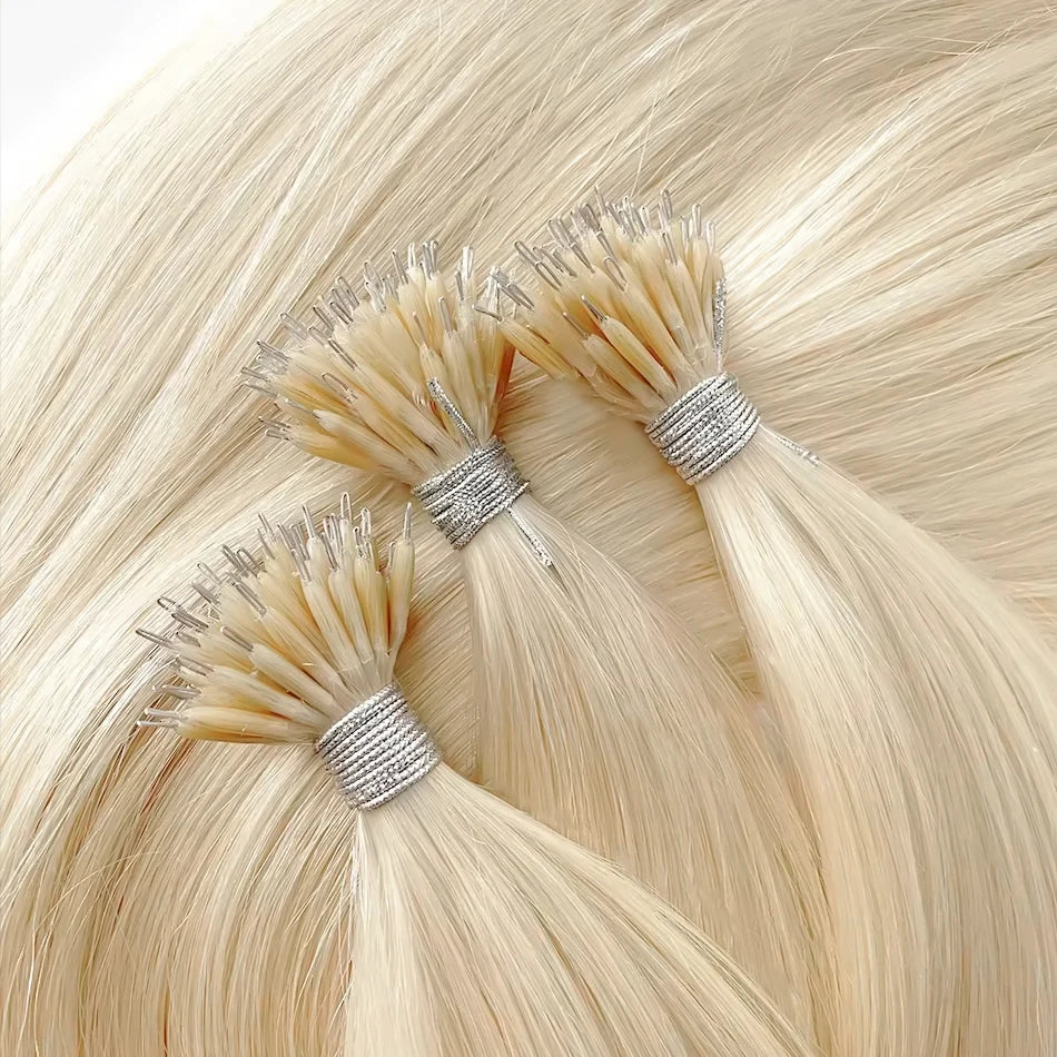 nano rings hair extension real human hair Invisible Mini Silicone Beads Black Brown Blonde Microlink 100% human Hair Extensions