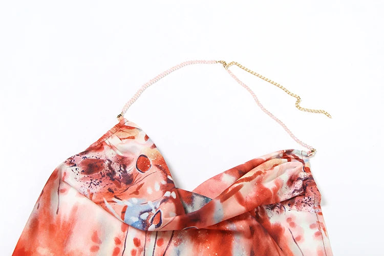 kliou Floral Print Women Dress Vacation Beach Style Suspendency Backless Halter Split Thin Vestidos Female Trend Attractive Wear