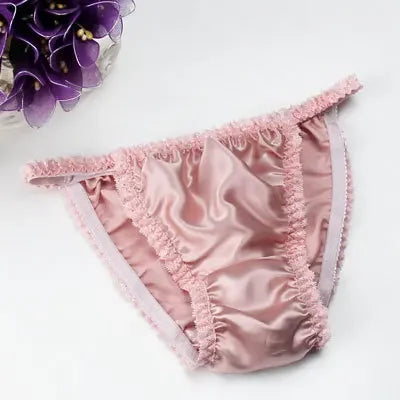 2pcs/lot Lace bikini 100% silk panties sexy breathable mulberry silk lady briefs comfortable low waist