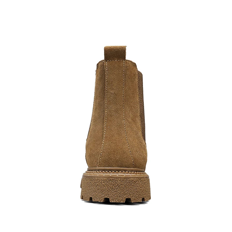 Mens Genuine Leather Chelsea Boots Ankle Casual Fashion Boot Luxury Winter Plush Warm Non-Slip Soles Pure Black Brown Suede