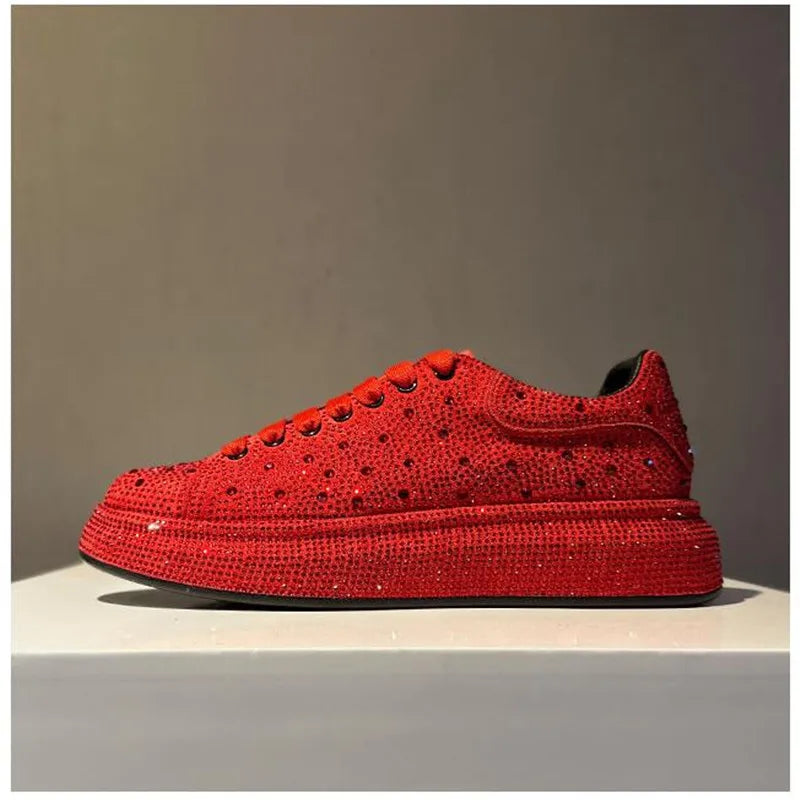 New Men Red Rhinestone Pattern All Match Brand Shoes Causal Flats Loafers Sports Walking Sneakers Zapatos Hombre