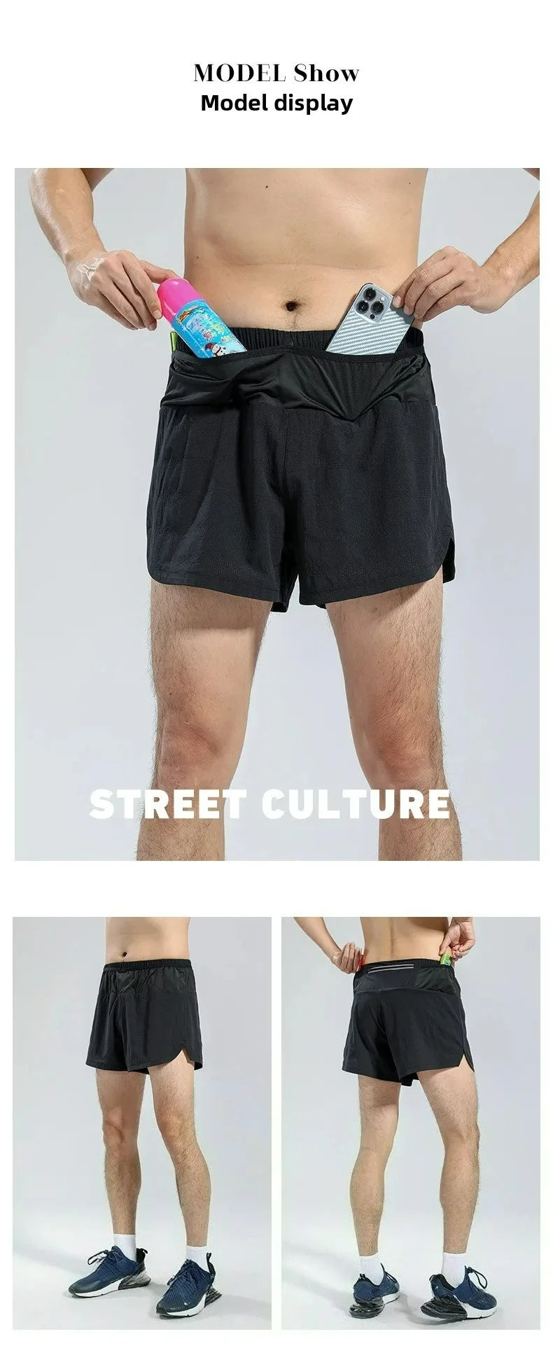Men's Sports Shorts Quick Drying Fitness Professional Marathon Training Double-layer Three-quarters Running Shorts