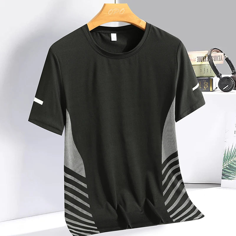 Summer ice silk short sleeved T-shirt for men and women, quick drying and breathable sports top, outdoor running duanT