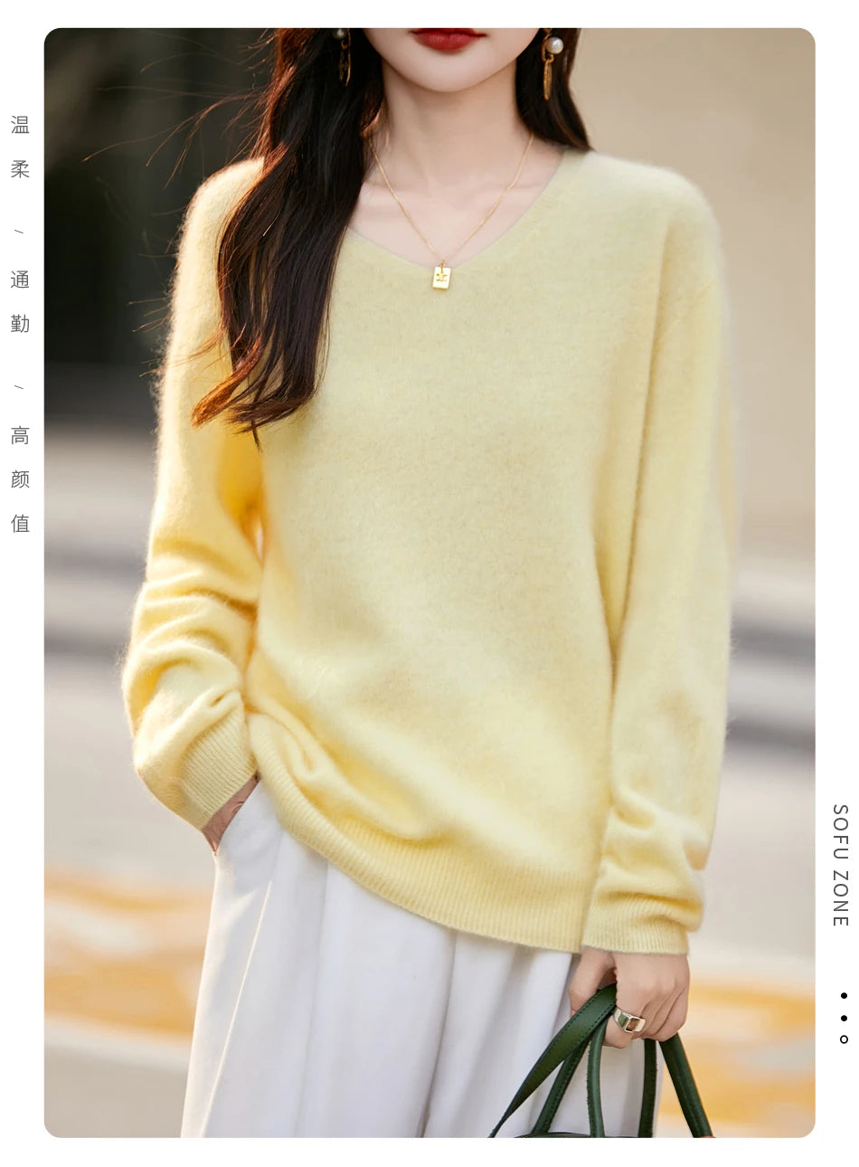 WinvyNee Women Tops Brushed Cashmere Wool Sweaters Winter V Neck Pink Warm Causal Knitted Tops Pullovers Solid Jumpers A1713002A