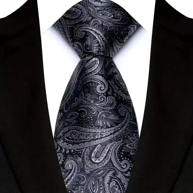 Classic 8CM Polyester Ties For Men Formal Business Silver Gray Paisley Stripes Dot Neckties Handmade College Shirt Neckwear BAZAARHUBO