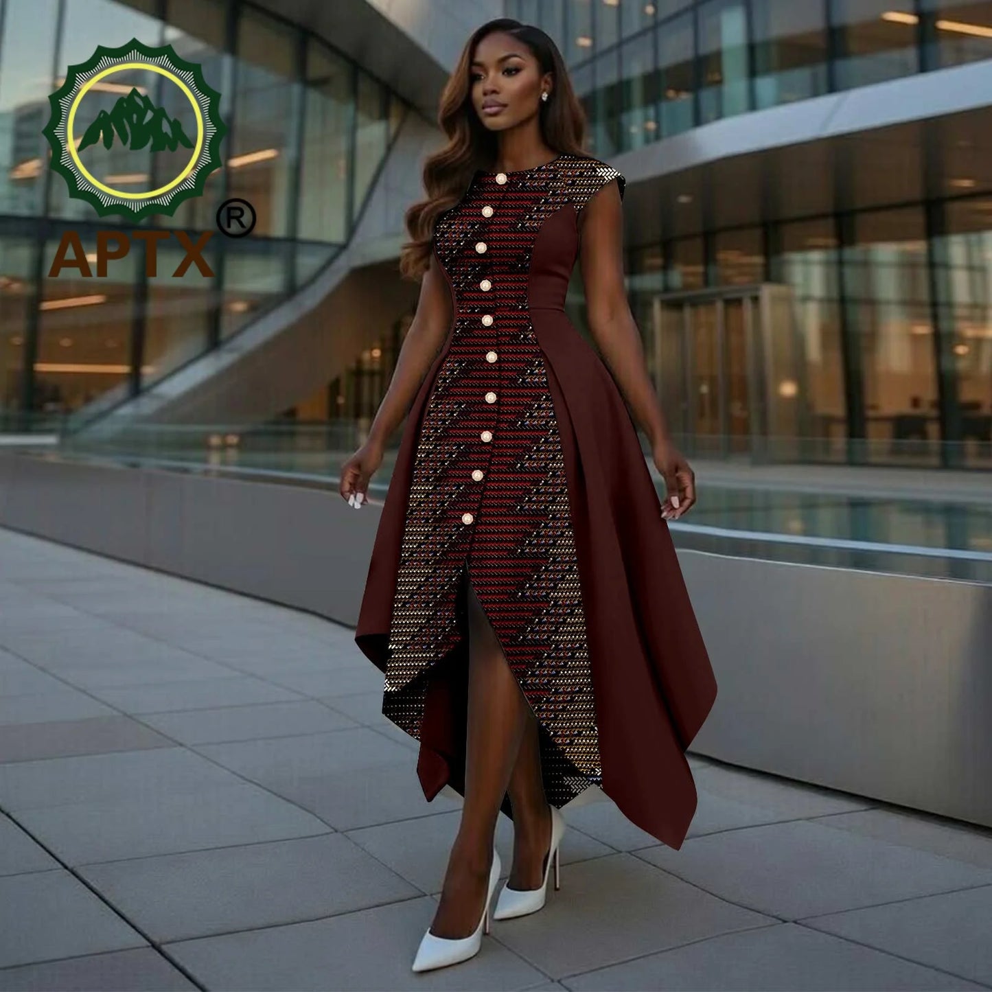 African Dress for Women Ankara Print O-Neck Short sleeve Ankle-Length Patchwork Asymmetrical Dress Dashiki Casual Party