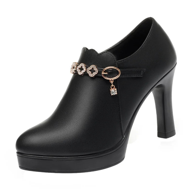 Temperament Fashionable And Versatile Deep Mouth Spring And Autumn Comfortable High Heels Soft Sole Soft Side Single Shoes