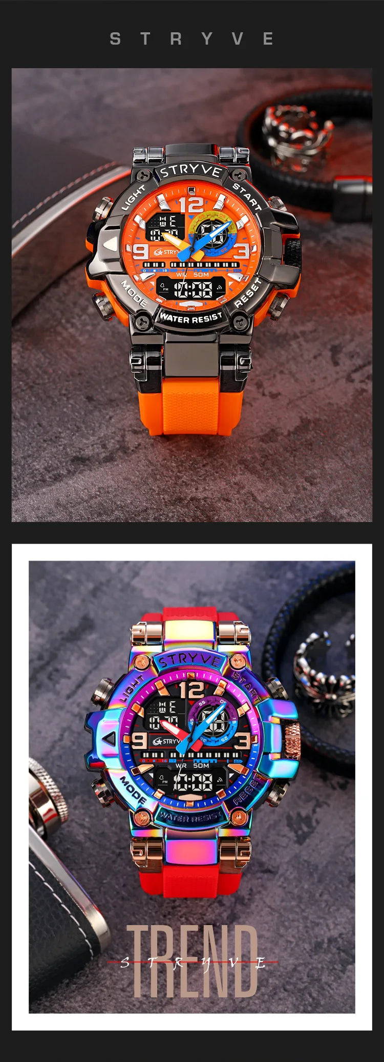 Fashion Stryve Watches S8025 Men's Cool Colorful Sports Digital Watches Fashion Designer Dual Movement Men's Wrist Watch