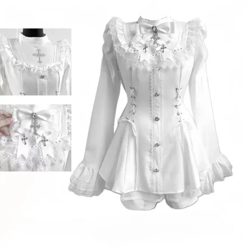 Gothic Vintage Lace Y2k Mini Dress Women Design Streetwear Black Lolita Slim Dress Long Sleeve Elegant Dress Spicy Girls