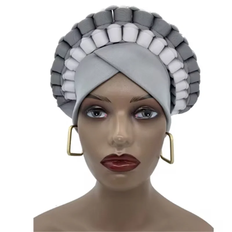 2022 Fashion African Turbans for Women Ready to Wear Auto Gele Headties Nigerian Aso Oke Head Wraps for Traditional Wedding