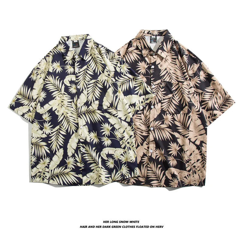 Men's Hawaiian Polyester Summer Short Sleeve Shirt Tropical Leaf 3D Pattern Printing Beach Male Shirts Casual Blouse For Men