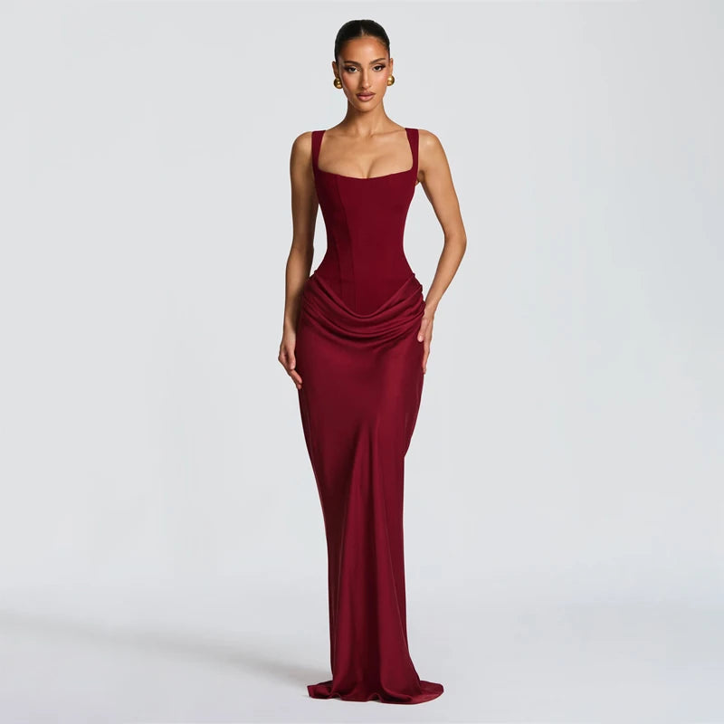 Women Sexy Solid Pleated Strapless Dress Lady Chic Off-shoulder Backless High Waist Split Dresses 2026 New Evening Party Gown