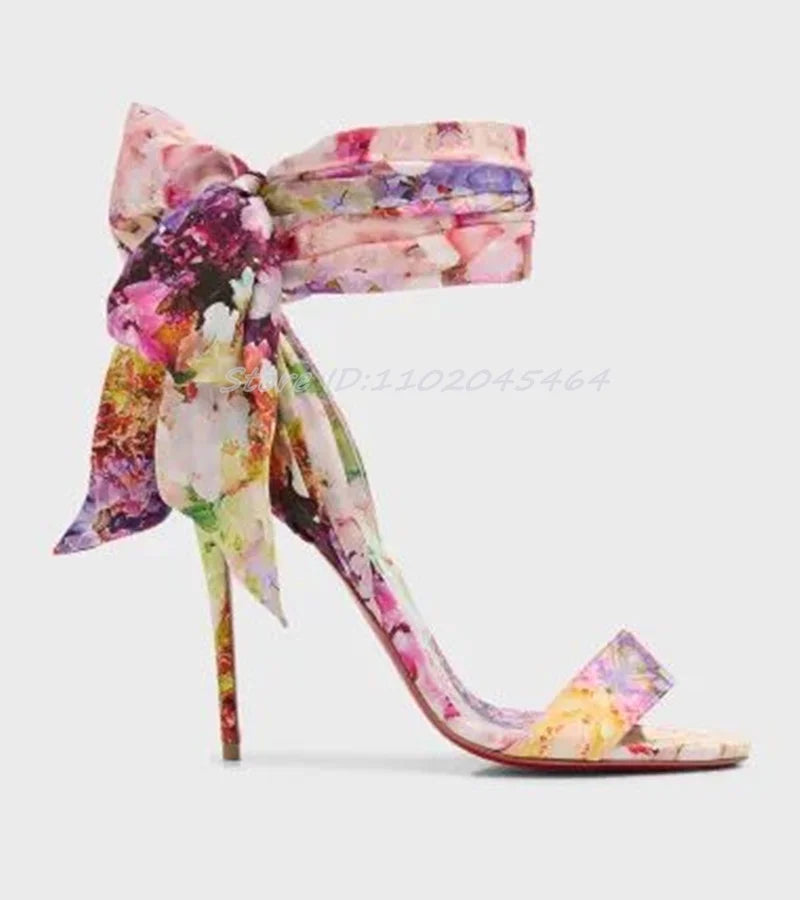 2025 New in Satin Ribbon Warp Multicolor Sandals Women's Luxury Designer Party High Heels Chic Sexy Bow10cm Stilettos Shoes
