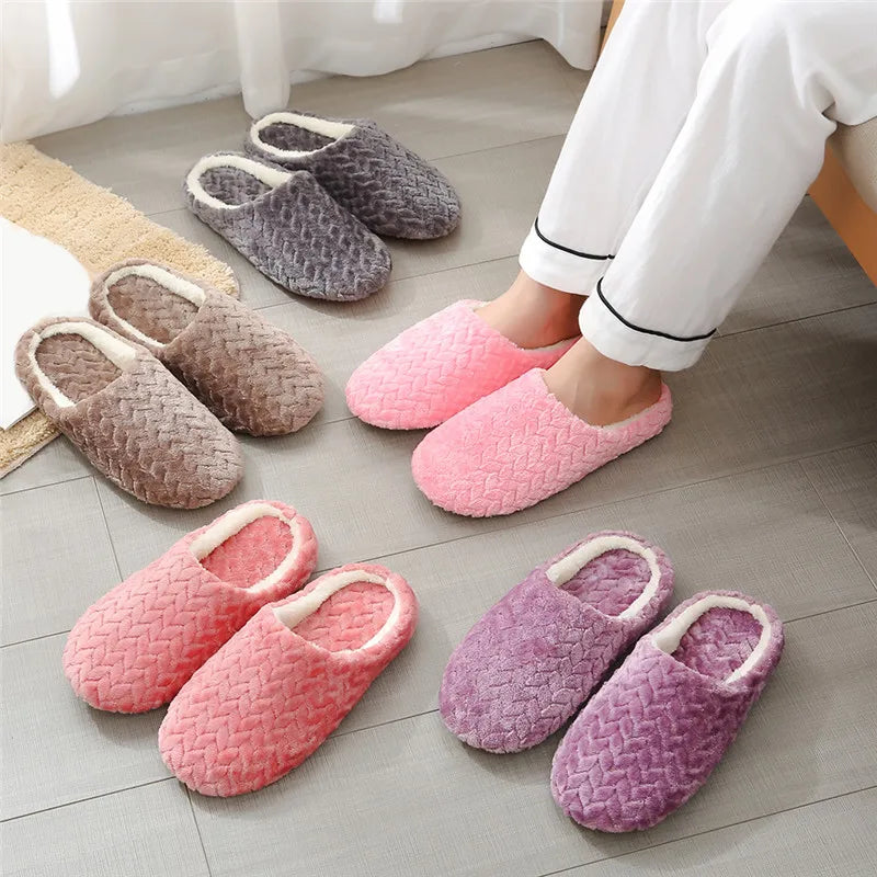 New Soft Sole Slippers Women Men Indoor Floor Flat Shoes Spring Autumn Winter Warm Home Cotton Plush Suede