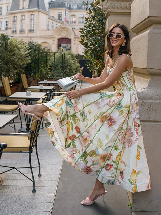 Fashion Women's Dress Halter Sleeveless Hollow Out Print Female Dresses 2026 Summer Vacation Holiday Beach Chic Sexy Lady Robe