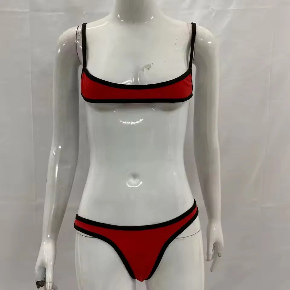 American-style sexy Y2K hot girl contrast bikini, vintage adjustable shoulder strap backless summer beach split swimsuit