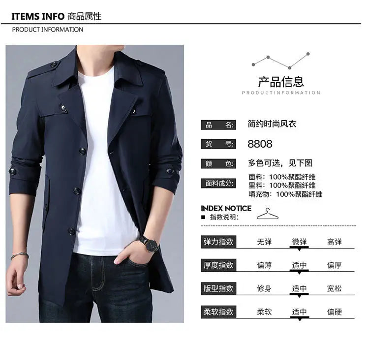 2025 Spring Autumn New Style Windbreaker Men Mid-Length Business Casual Jacket Iron-Free Jacket Large Size Jacket