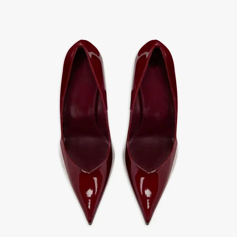 Summer 2024 New High Heels Thick Sole Thick Heel Lacquer Leather Shallow Mouth Pointed Fashion Sexy Women's Oversized Shoes
